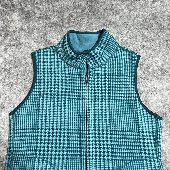 Studio Works Sport Vest Women's M Reversible Full Zip Houndstooth Plaid Blue - Picture 11 of 17